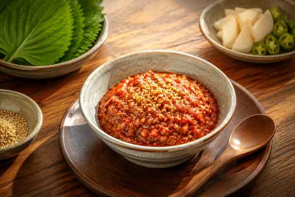 Finished Classic Ssamjang presented in a warm Korean dining setting.