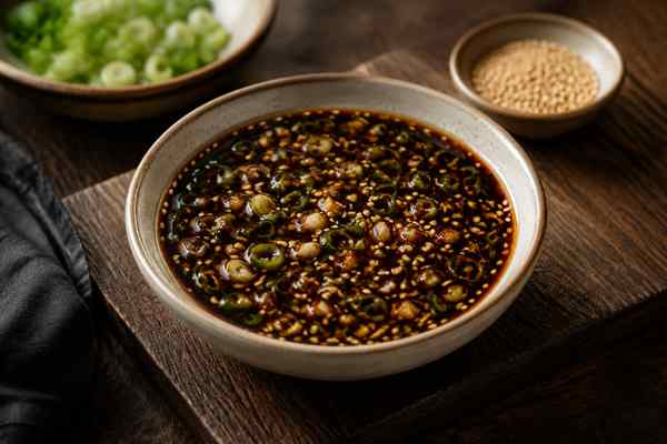 Finished Yangnyeom Ganjang Scallion-Soy Dipping Sauce presented in a warm Korean dining setting.