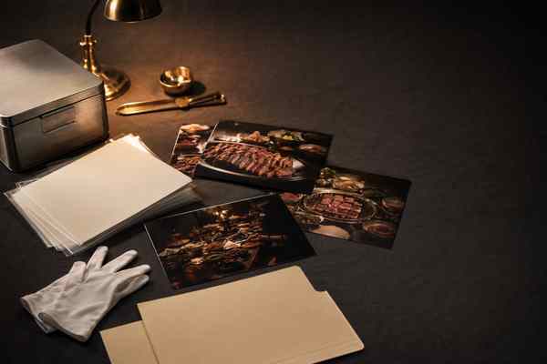 Korean barbecue photographs, blank archival sleeves, cotton gloves, and an unmarked metal storage case.